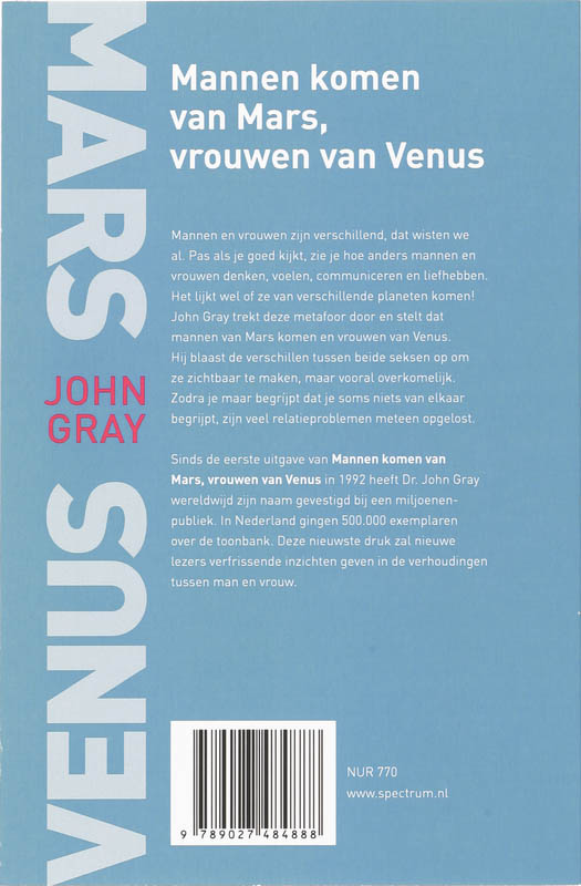 Achterkant van Mannen komen van Mars, Vrouwen van Venus