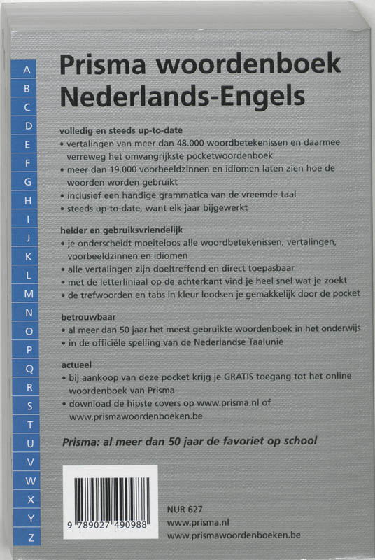 Achterkant van Prisma woordenboek Nederlands-Engels
