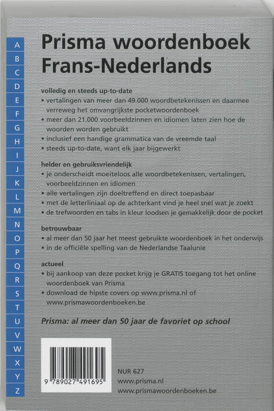 Achterkant van Prisma woordenboek Frans-Nederlands