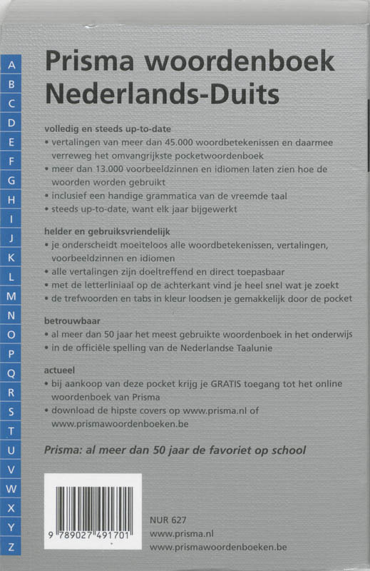 Achterkant van Prisma woordenboek Nederlands-Duits