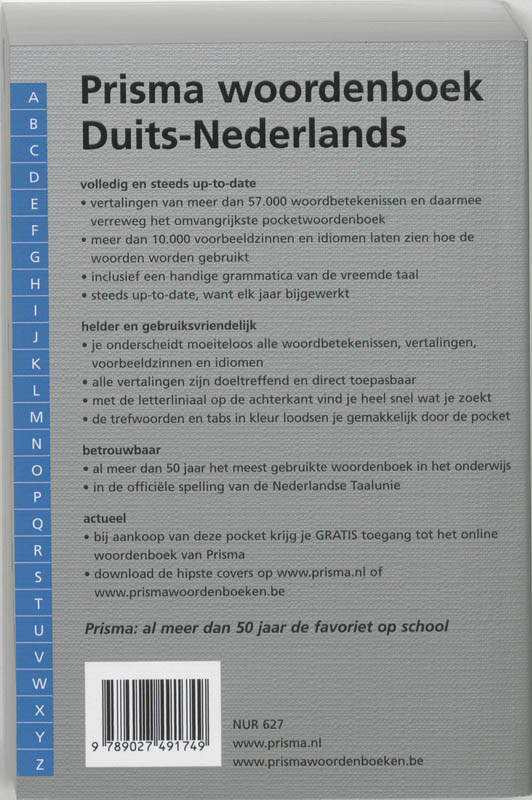 Achterkant van Prisma woordenboek Duits-Nederlands