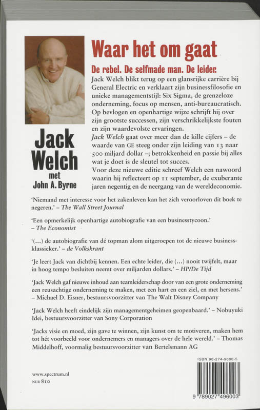 Achterkant van Jack Welch Waar het om gaat