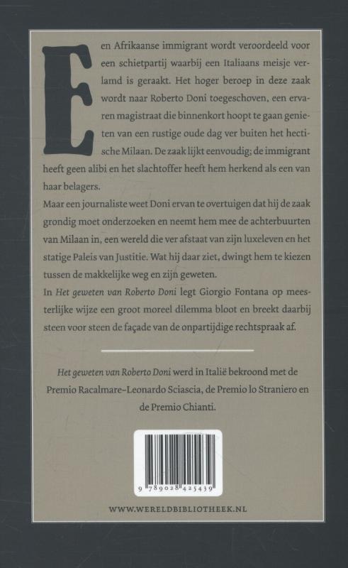 Achterkant van Het geweten van Roberto Doni