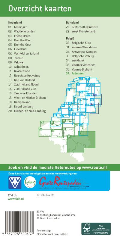 Achterkant van Falk VVV fietskaart 37 Ardennen