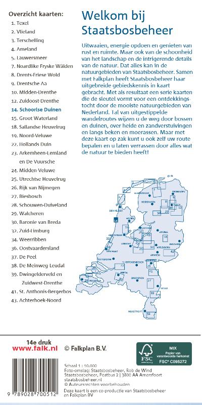 Achterkant van Falk Staatsbosbeheer wandelkaart 14 Schoorlse Duinen