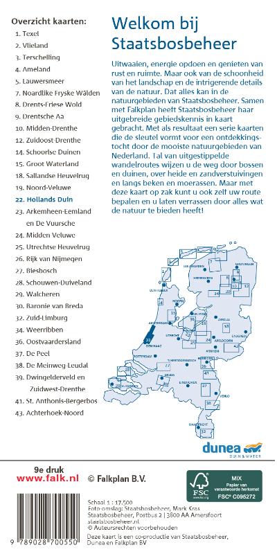 Achterkant van Falk Staatsbosbeheer wandelkaart 22 Hollands Duin