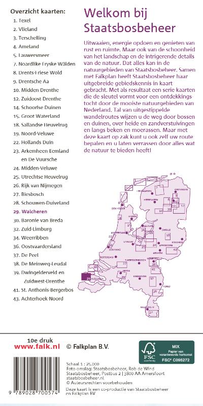 Achterkant van Falk Staatsbosbeheer wandelkaart 29 Walcheren