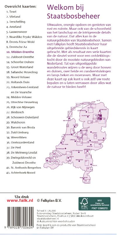 Achterkant van Falk Staatsbosbeheer wandelkaart 10 Midden-Drenthe