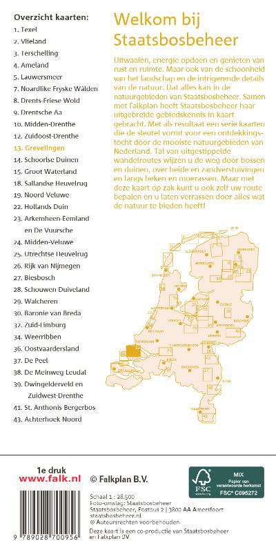 Achterkant van Falk Staatsbosbeheer wandelkaart 13 Grevelingen
