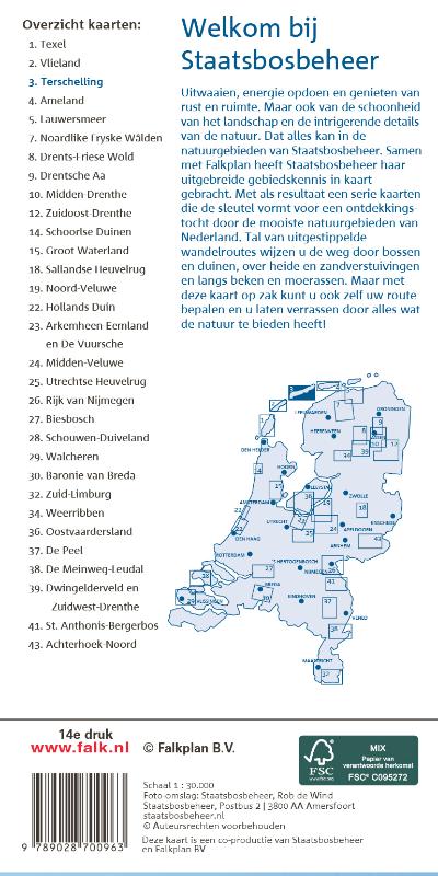 Achterkant van Falk Staatsbosbeheer wandelkaart 03 Terschelling