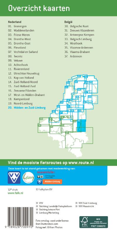 Achterkant van Falk VVV fietskaart 20 Midden- en Zuid-Limburg