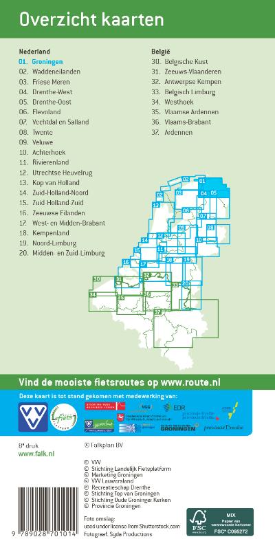 Achterkant van Falk VVV fietskaart 01 Groningen