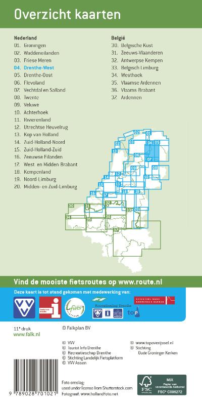 Achterkant van Falk VVV fietskaart 04 Drenthe-West