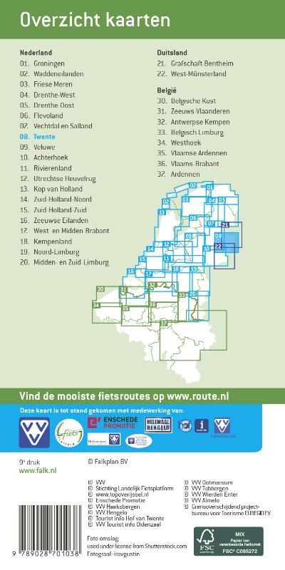 Achterkant van Falk VVV fietskaart 08 Twente