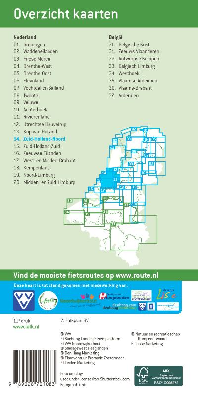 Achterkant van Falk VVV fietskaart 14 Zuid-Holland Noord