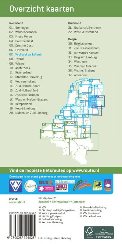 Achterkant van Falk VVV fietskaart 07 Vechtdal en Salland