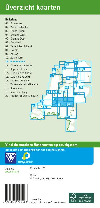 Achterkant van Falk VVV Fietskaart 11 Rivierenland