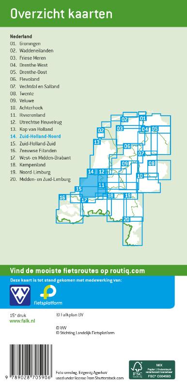Achterkant van Falk VVV Fietskaart 14 Zuid-Holland NOORD