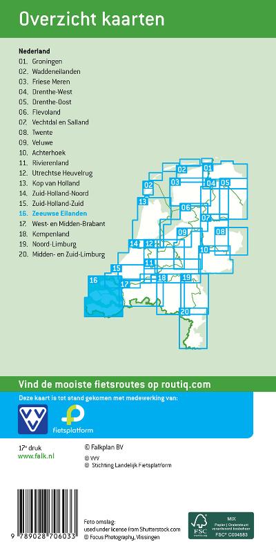 Achterkant van Falk VVV Fietskaart 16 Zeeuwse Eilanden