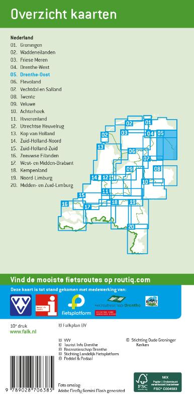 Achterkant van Falk VVV Fietskaart 05 Drenthe-Oost