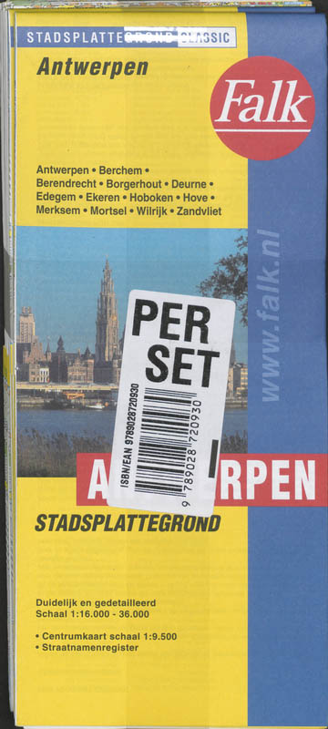 Achterkant van Antwerpen klein plattegrond set 5 ex