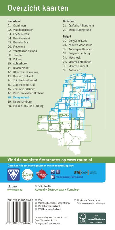 Achterkant van Falk VVV fietskaart 18 Kempenland