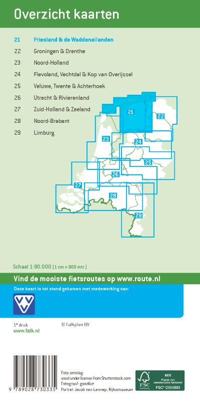 Achterkant van Falk Fietskaart 21 Friesland & de Waddeneilanden