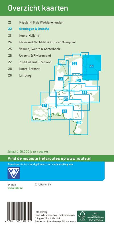 Achterkant van Falk fietskaart 22 Groningen & Drenthe