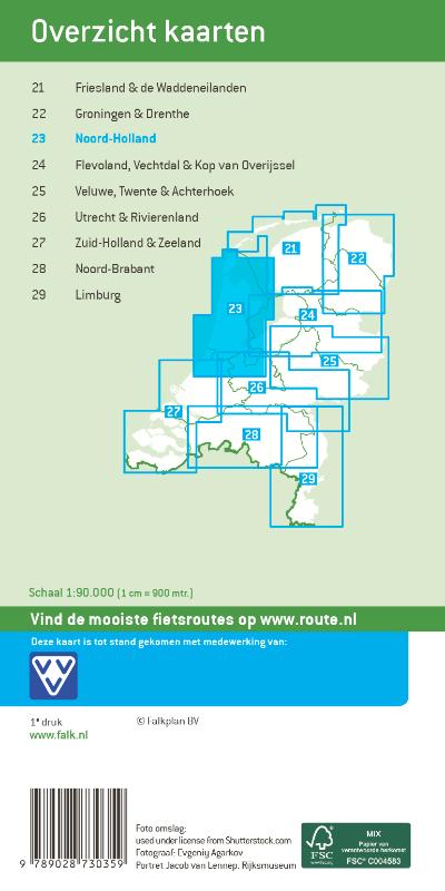 Achterkant van Falk fietskaart 23 Noord-Holland