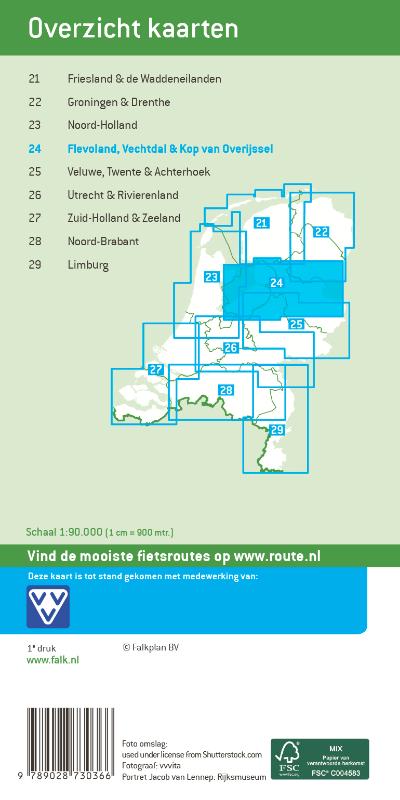 Achterkant van Falk fietskaart 24 Flevoland, Vechtdal en Kop van Overijssel