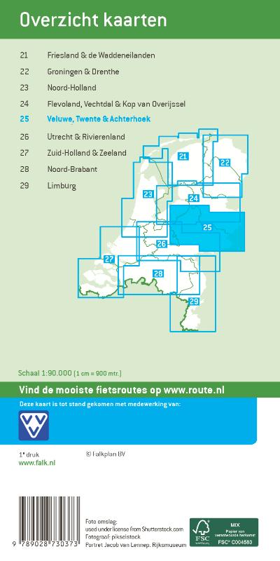 Achterkant van Falk fietskaart 25 Veluwe, Twente & Achterhoek