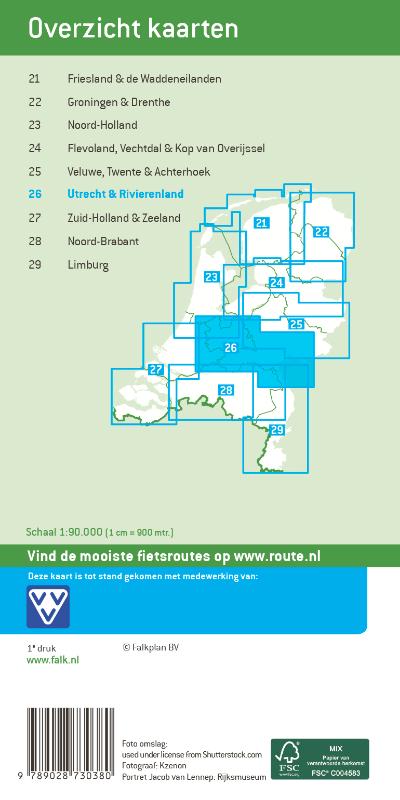 Achterkant van Falk fietskaart 26 Utrecht & Rivierenland