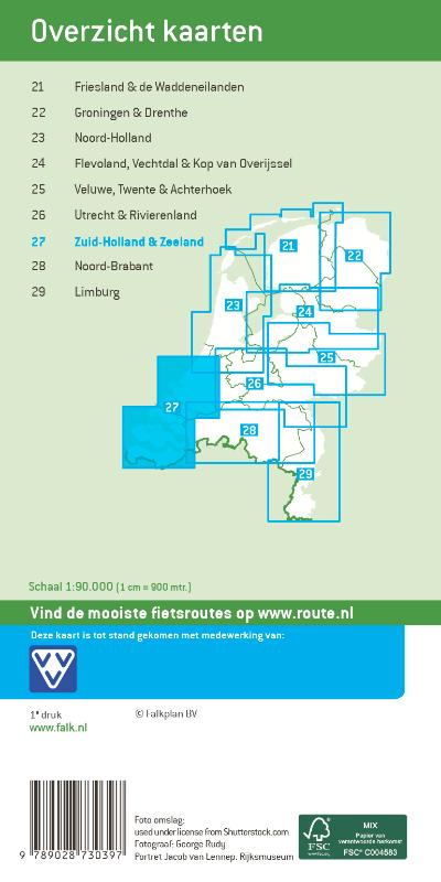 Achterkant van Falk fietskaart 27 Zuid-Holland & Zeeland
