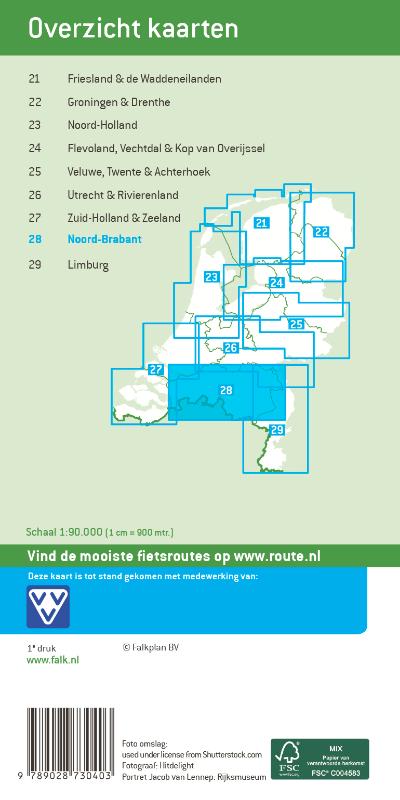 Achterkant van Falk fietskaart 28 Noord-Brabant