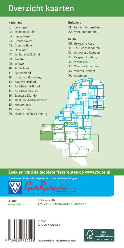 Achterkant van Falk VVV fietskaart 34 Westhoek