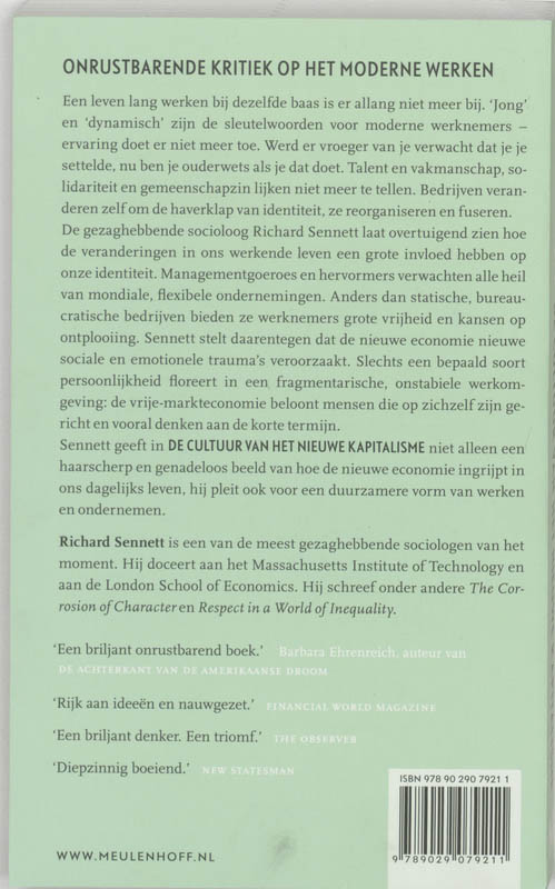 Achterkant van De cultuur van het nieuwe kapitalisme