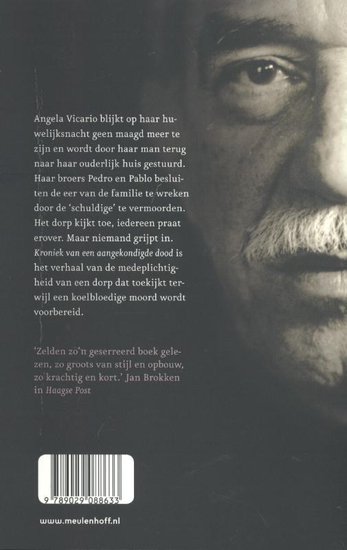 Achterkant van Kroniek van een aangekondigde dood