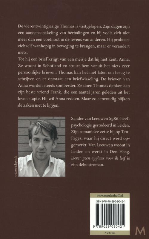 Achterkant van Liever geen applaus voor ik leef