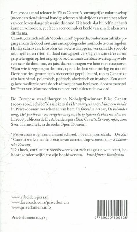 Achterkant van Het boek tegen de dood