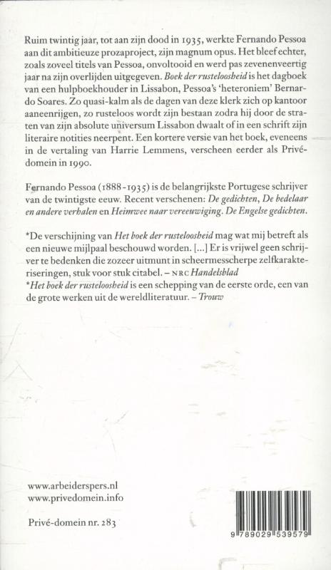 Achterkant van Boek der rusteloosheid