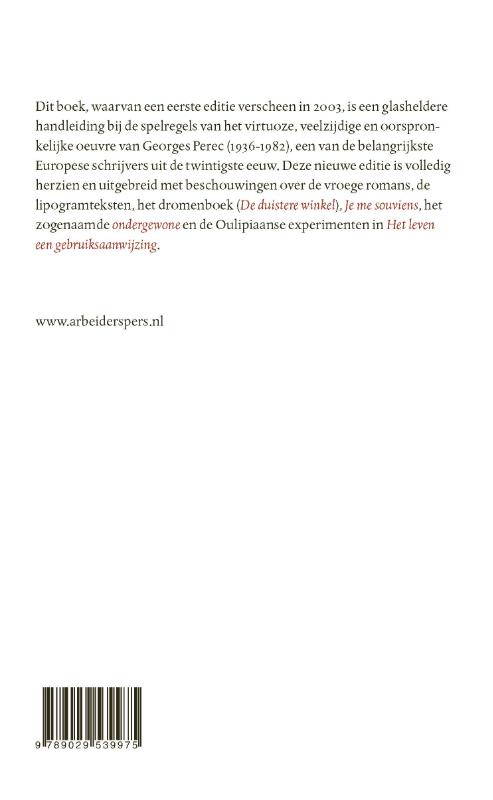 Achterkant van Georges Perec, een gebruiksaanwijzing