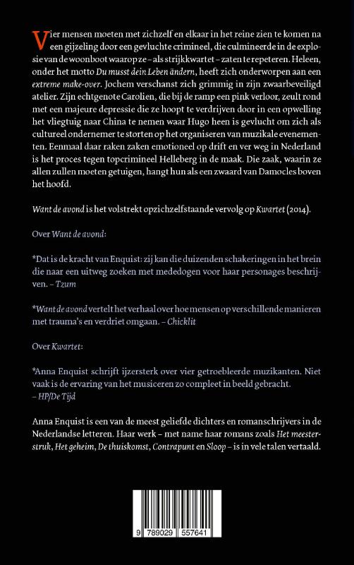 Achterkant van Want de avond
