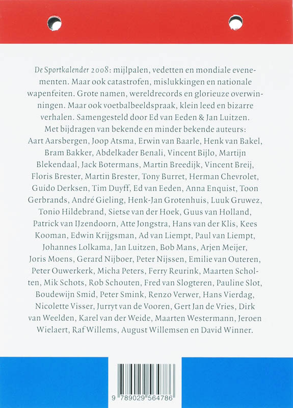 Achterkant van De sportkalender 2008