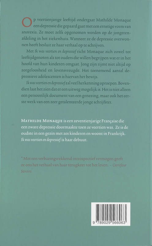 Achterkant van Ik was veertien en depressief