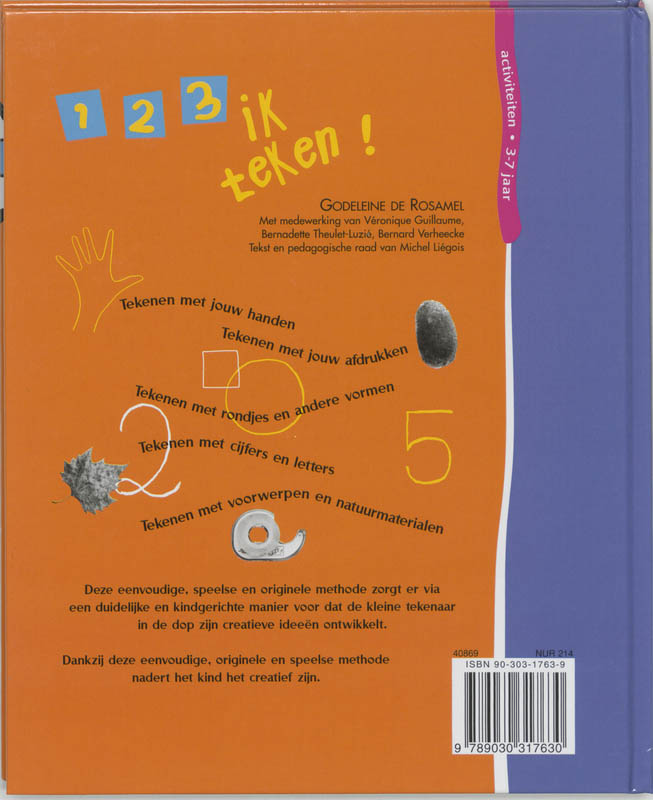 Achterkant van 1, 2, 3, ik teken