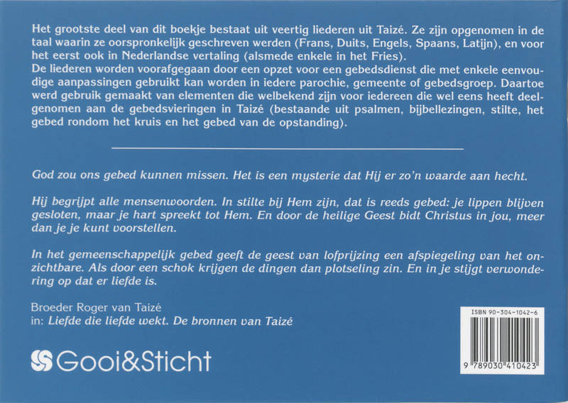 Achterkant van Liederen en gebeden uit Taizé