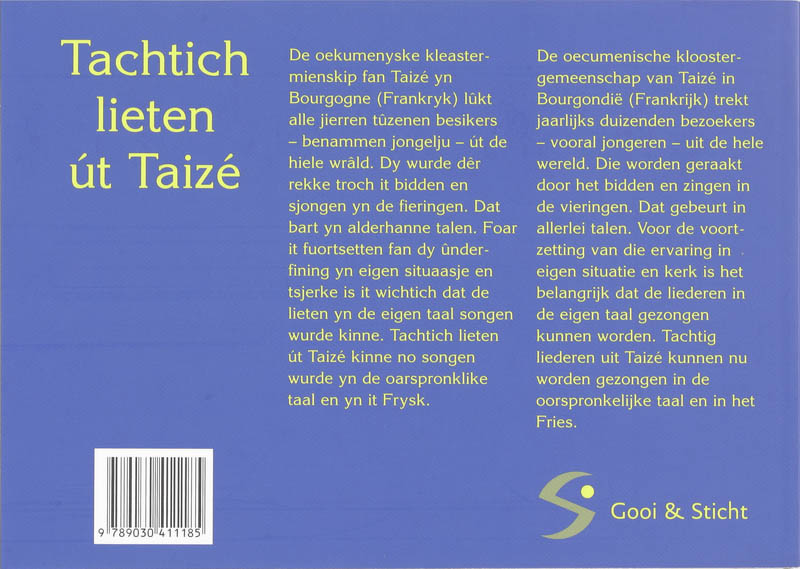 Achterkant van Tachtich lieten ut Taize