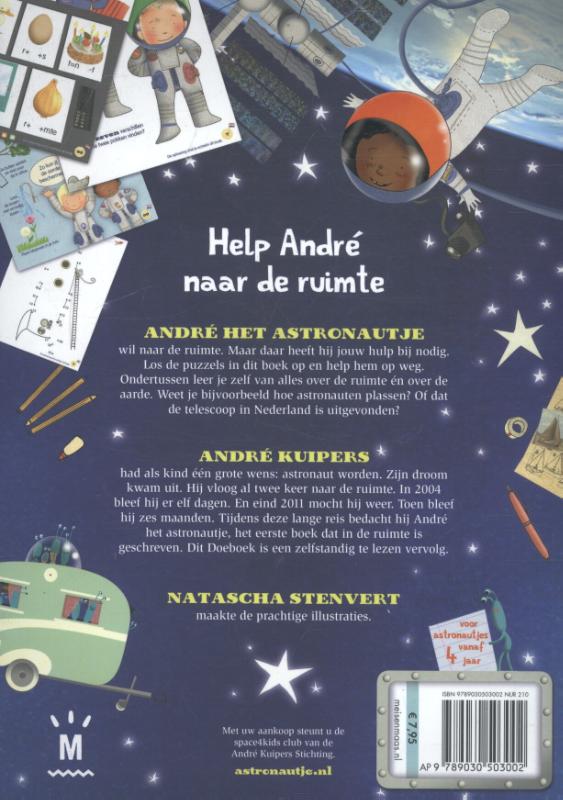 Achterkant van Andre het Astronautje doeboek