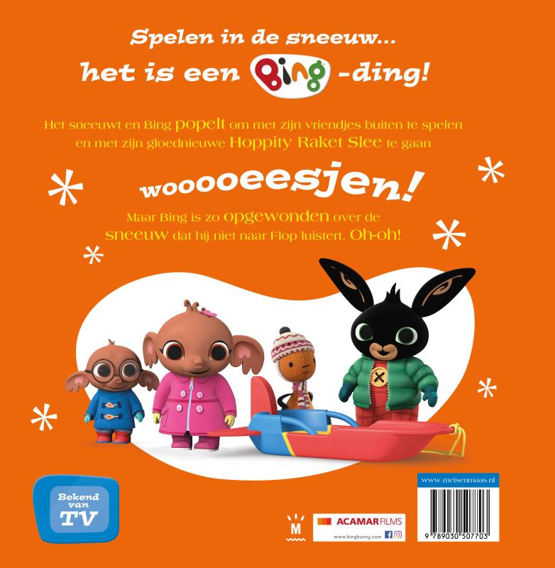 Achterkant van Bing in de sneeuw