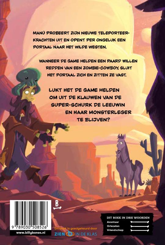Achterkant van Game Helden tegen de zombie-cowboys